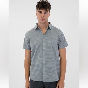 Hurley men’s grey striped paint speckled short sleeve button front shirt sz XL